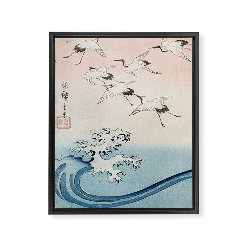 Hiroshige Cranes Flying over Waves  Framed Canvas Print Gallery Image 6