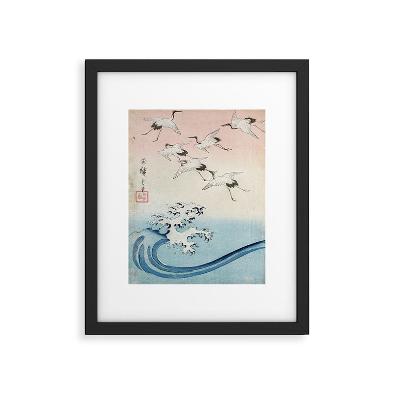 Hiroshige Cranes Flying over Waves  Framed Art Print Gallery Image 5