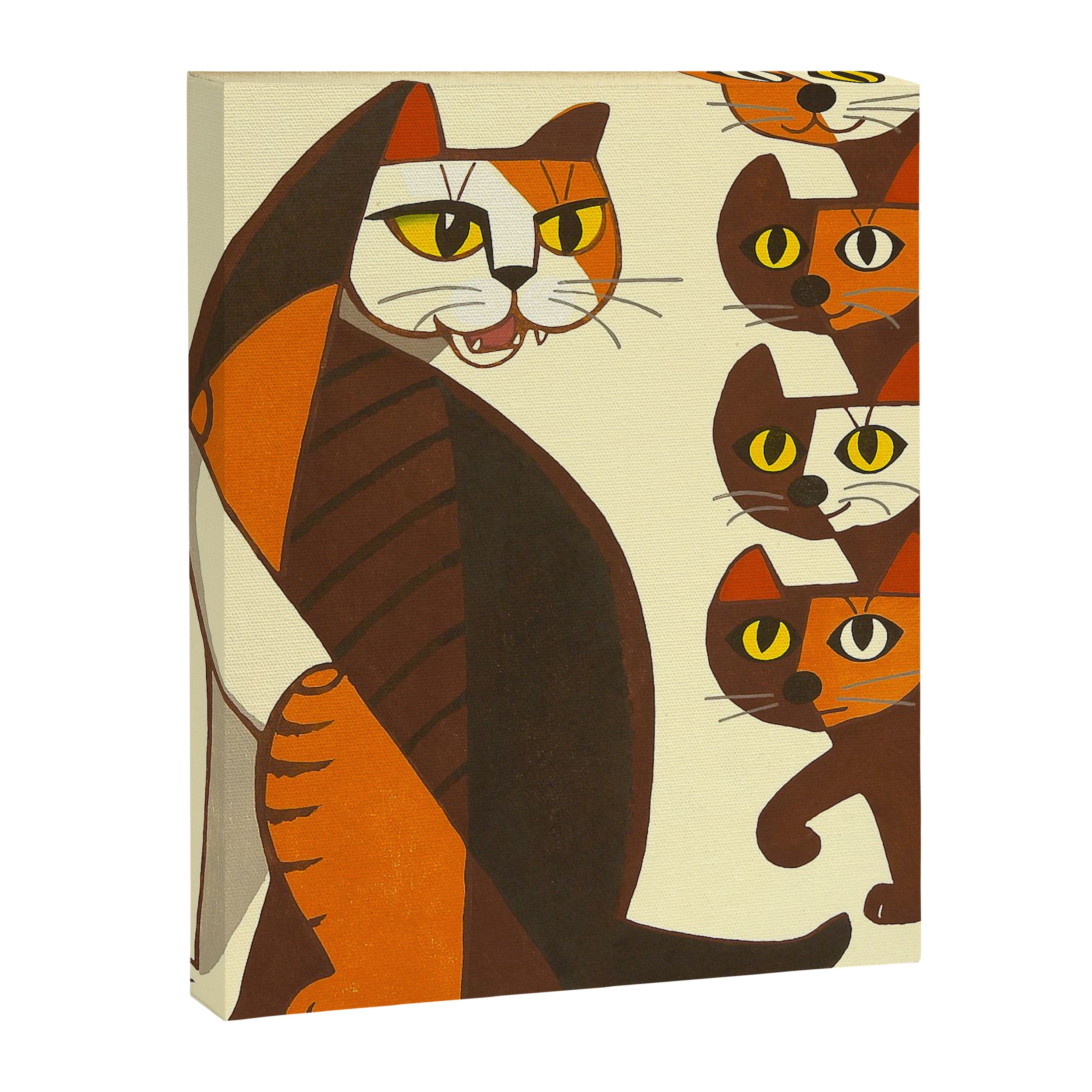 Inagaki Tomoo Vintage Japanese Woodblock print mid century Modern Cubism Art Cats Feline Canvas Print Gallery Image 6