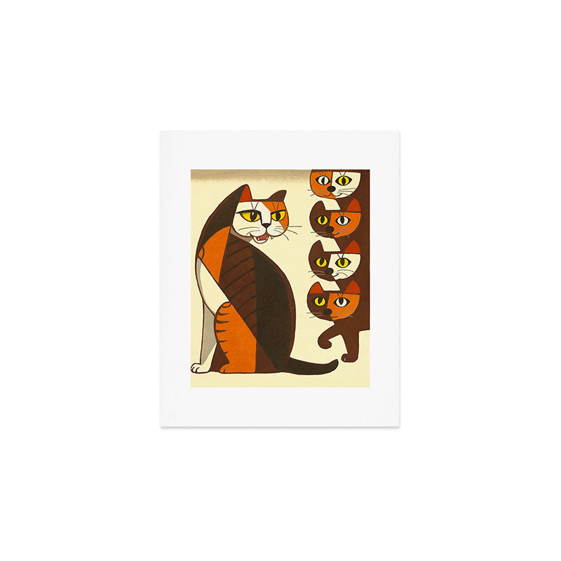 Inagaki Tomoo Vintage Japanese Woodblock print mid century Modern Cubism Art Cats Feline Art Print Gallery Image 1