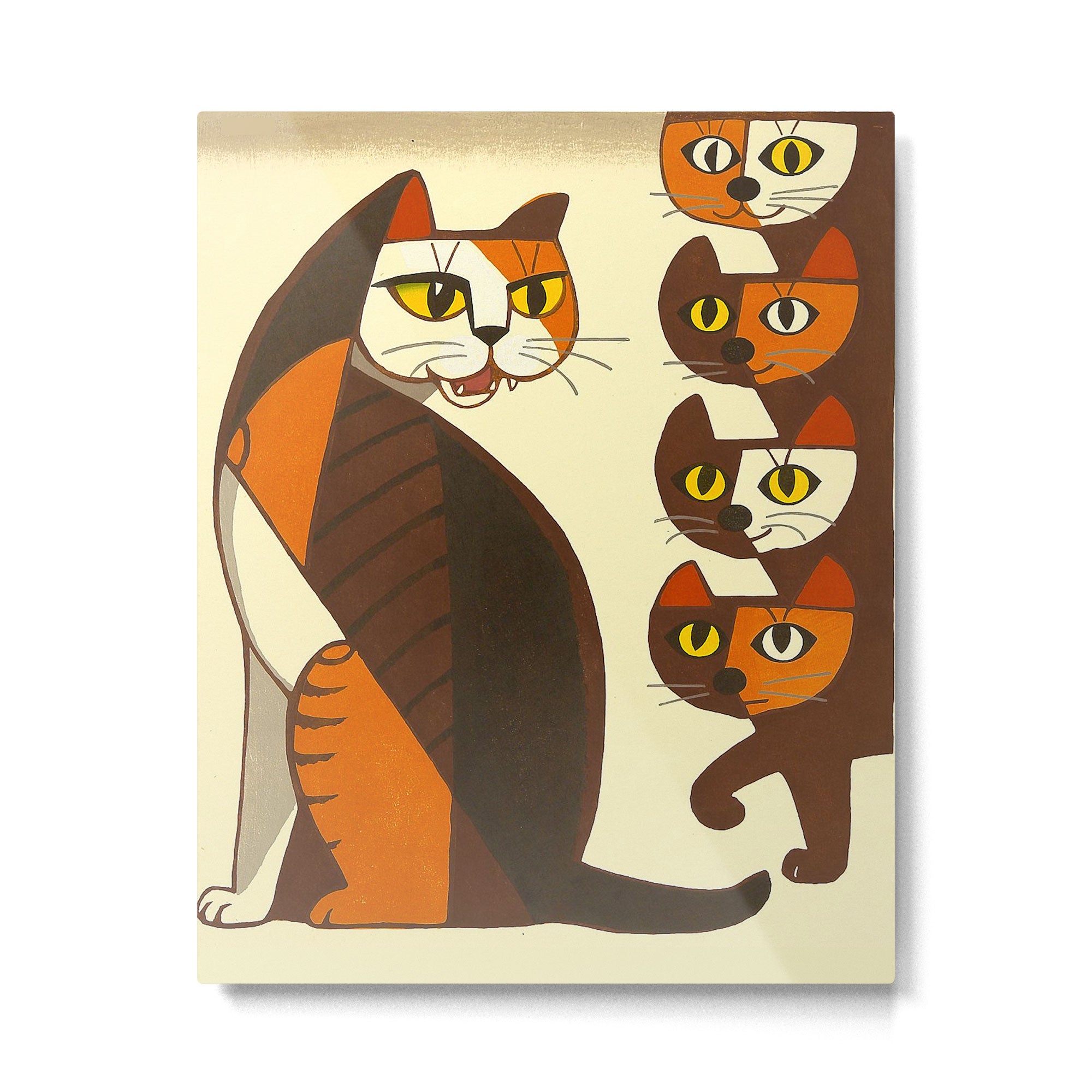 Inagaki Tomoo Vintage Japanese Woodblock print mid century Modern Cubism Art Cats Feline Metal Print Gallery Image 4