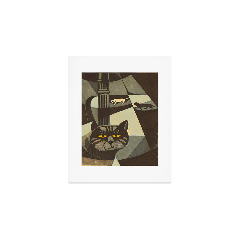 Inagaki Tomoo Vintage Japanese Woodblock print mid century Modern Cubism Art Cats Feline Art Print Gallery Image 1