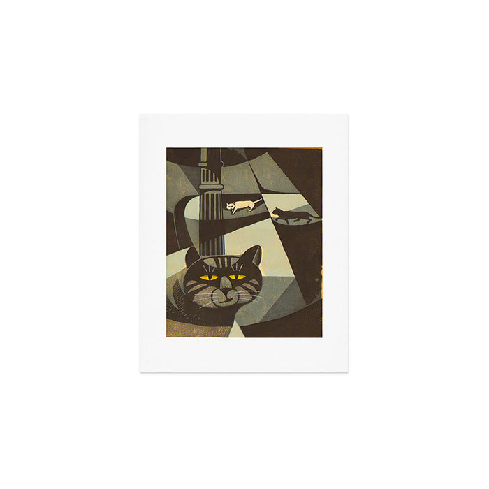 Inagaki Tomoo Vintage Japanese Woodblock print mid century Modern Cubism Art Cats Feline Art Print Gallery Image 1