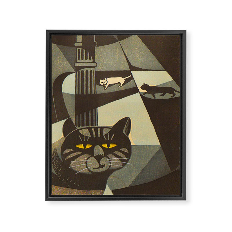 Inagaki Tomoo Vintage Japanese Woodblock print mid century Modern Cubism Art Cats Feline Framed Canvas Print Gallery Image 6