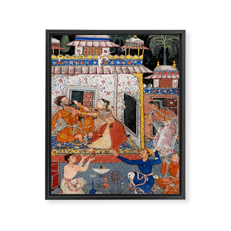 -India, Mughal, Reign of Akbar, 16th century - Page from Tales of a Parrot (Tuti-nama)- Eighth night- The deceitful wife a - 1962 Framed Canvas Print Gallery Image 6