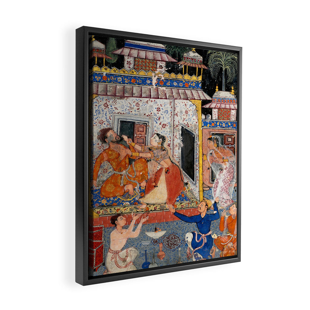 -India, Mughal, Reign of Akbar, 16th century - Page from Tales of a Parrot (Tuti-nama)- Eighth night- The deceitful wife a - 1962 Framed Canvas Print Gallery Image 2