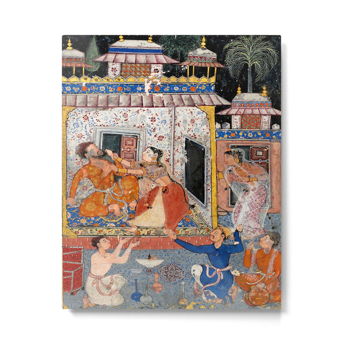 -India, Mughal, Reign of Akbar, 16th century - Page from Tales of a Parrot (Tuti-nama)- Eighth night- The deceitful wife a - 1962 Metal Print Gallery Image 1