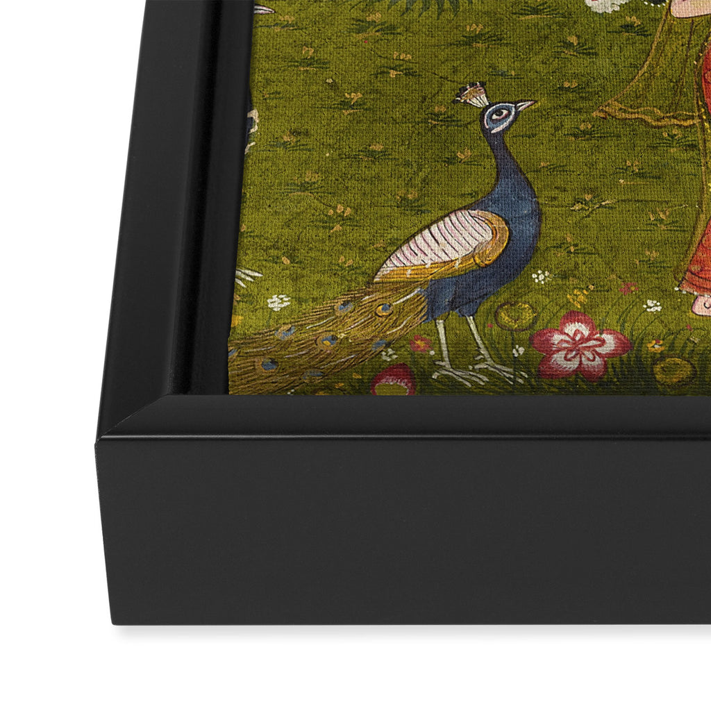 Indian Miniature Painted Illustration Princess In the Peacock Garden Floral Pose Framed Canvas Print Gallery Image 3
