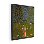 Indian Miniature Painted Illustration Princess In the Peacock Garden Floral Pose Framed Canvas Print Gallery Image 2