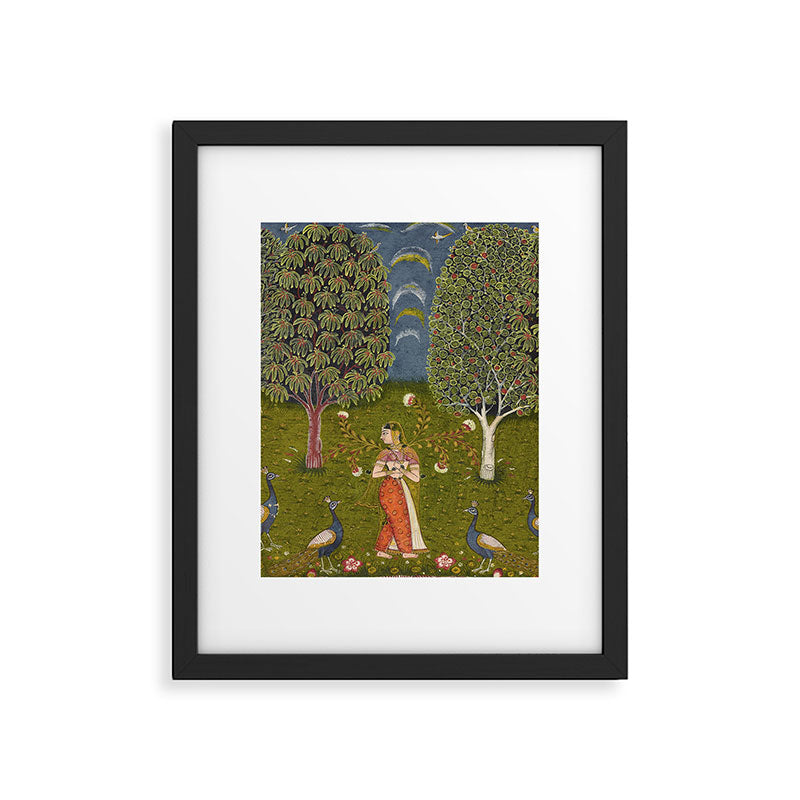 Indian Miniature Painted Illustration Princess In the Peacock Garden Floral Pose Framed Art Print Gallery Image 6