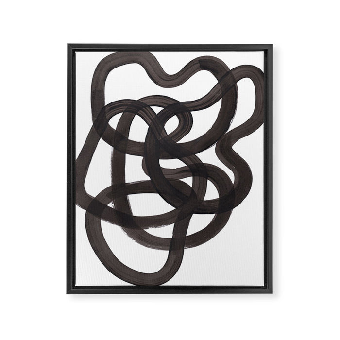 'Ink Memories' Minimalist Ink Line Drawing Abstract Black Brush Strokes Modern Funky Maze by Ejaaz Haniff Framed Canvas Print Gallery Image 1
