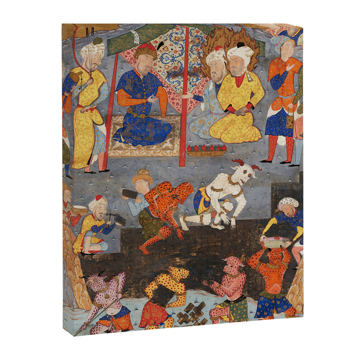 Iskandar (Alexander) builds a wall against Gog and Magog Islamic Antique Art Canvas Print Gallery Image 1