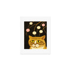 Japanese Cat Cubism Woodblock Print Cherry Blossom Midcentury Modern Art Print Gallery Image 1