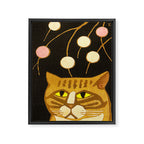 Japanese Cat Cubism Woodblock Print Cherry Blossom Midcentury Modern Framed Canvas Print Gallery Image 6