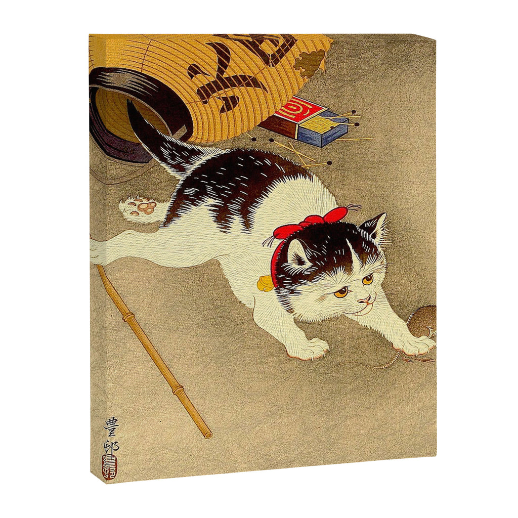 Japanese Woodblock Print Cat Lantern Playful Vintage Art Canvas Print Gallery Image 6
