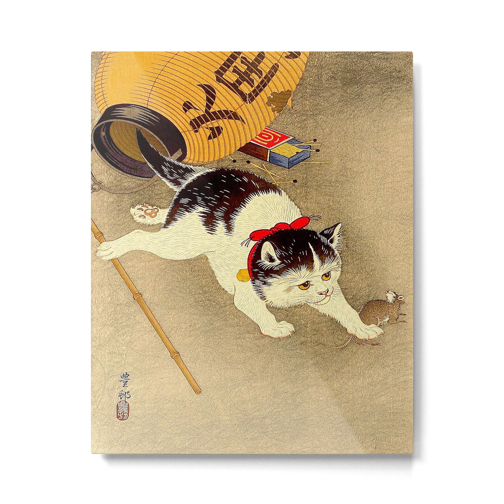 Japanese Woodblock Print Cat Lantern Playful Vintage Art Metal Print Gallery Image 4