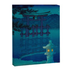 Japanese Woodblock print Torii In The Lake During Night Blue Monochromatic Canvas Print Gallery Image 6