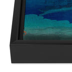 Japanese Woodblock print Torii In The Lake During Night Blue Monochromatic Framed Canvas Print Gallery Image 3