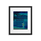 Japanese Woodblock print Torii In The Lake During Night Blue Monochromatic Framed Art Print Gallery Image 5