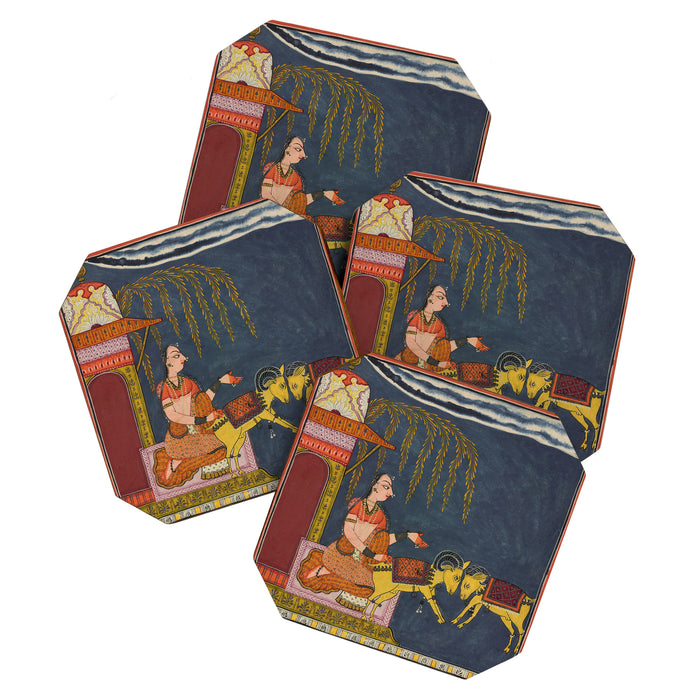 Kaccheli Ragini, from a Ragamala Antique Indian Painted Illustration  Coaster Gallery Image 1