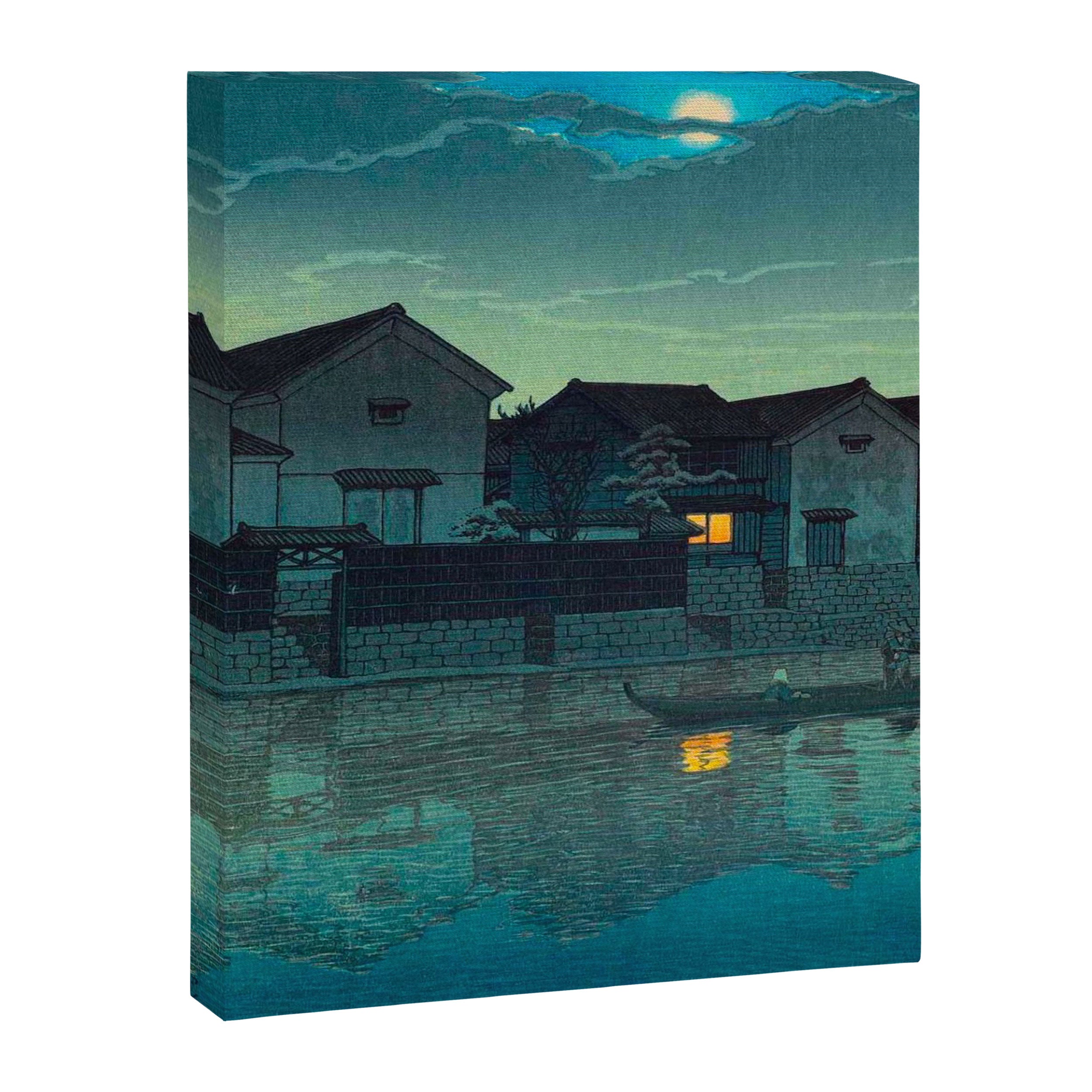 Kawase Hasui Vintage Japanese Woodblock Print Japanese Village Under Moonlight Cloudy Sky Canvas Print Gallery Image 6