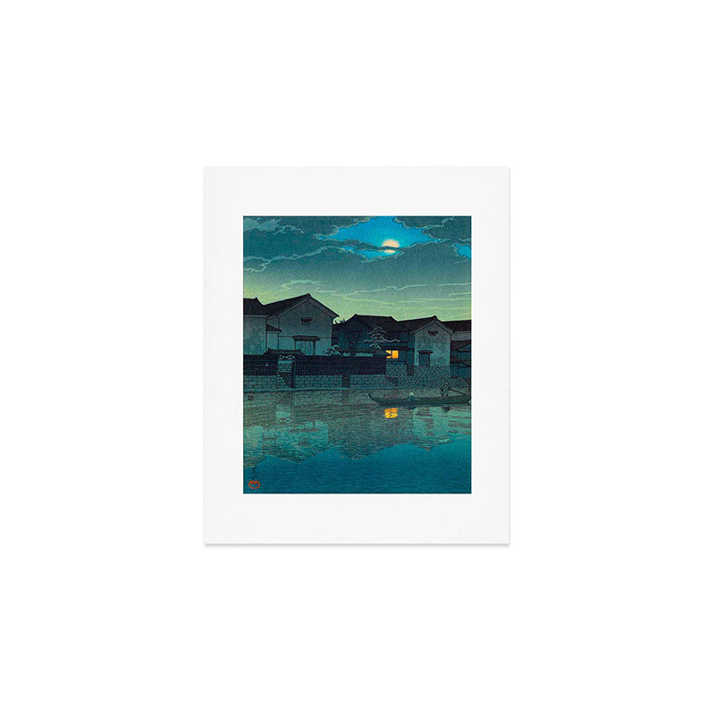 Kawase Hasui Vintage Japanese Woodblock Print Japanese Village Under Moonlight Cloudy Sky Art Print Gallery Image 1