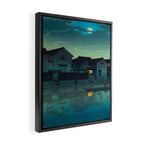 Kawase Hasui Vintage Japanese Woodblock Print Japanese Village Under Moonlight Cloudy Sky Framed Canvas Print Gallery Image 2