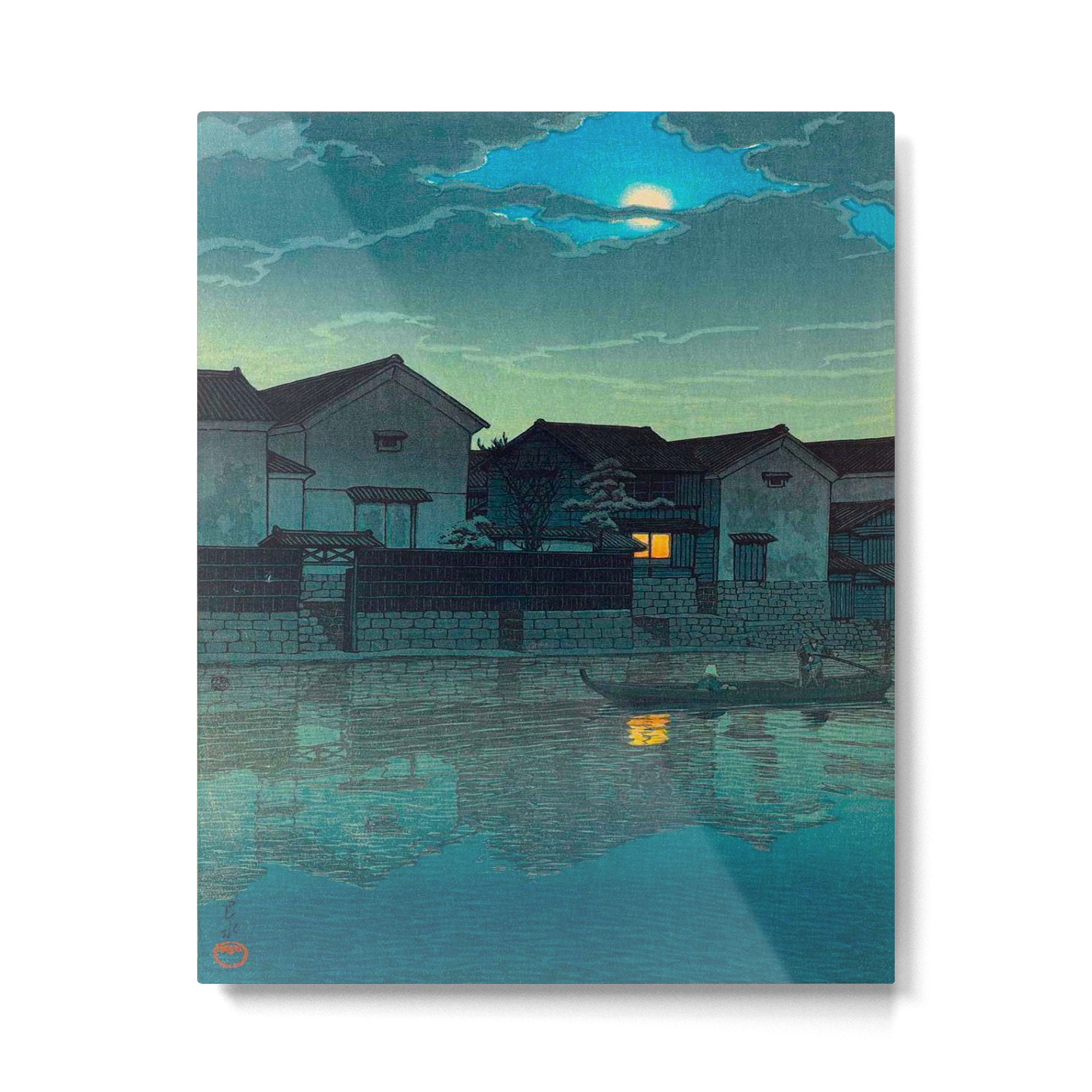 Kawase Hasui Vintage Japanese Woodblock Print Japanese Village Under Moonlight Cloudy Sky Metal Print Gallery Image 4