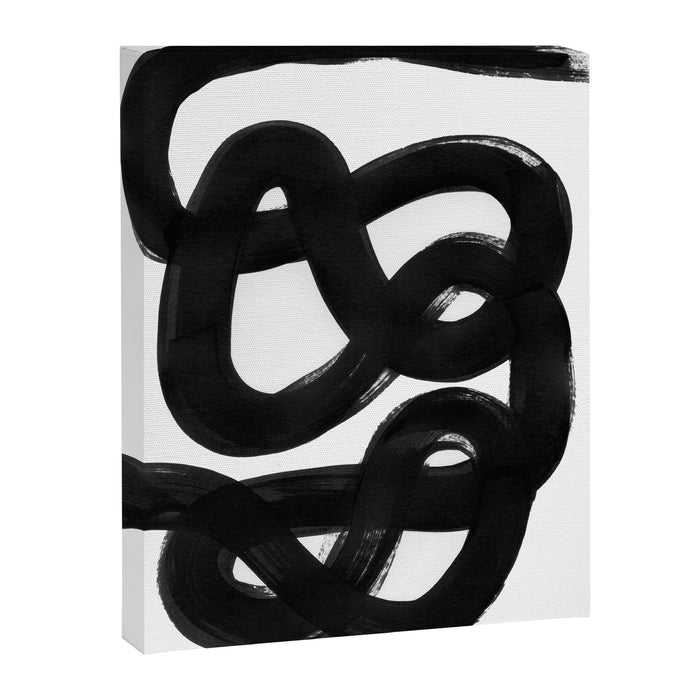 Knots Black & White Minimalist Ink Tribal Mid Century Pattern Dark Painting Pattern Canvas Print Gallery Image 1