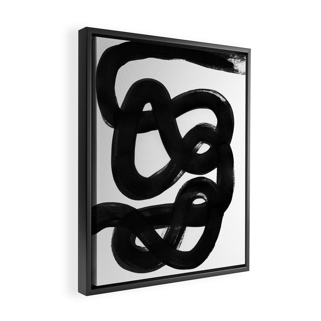 Knots Black & White Minimalist Ink Tribal Mid Century Pattern Dark Painting Pattern Framed Canvas Print Gallery Image 2