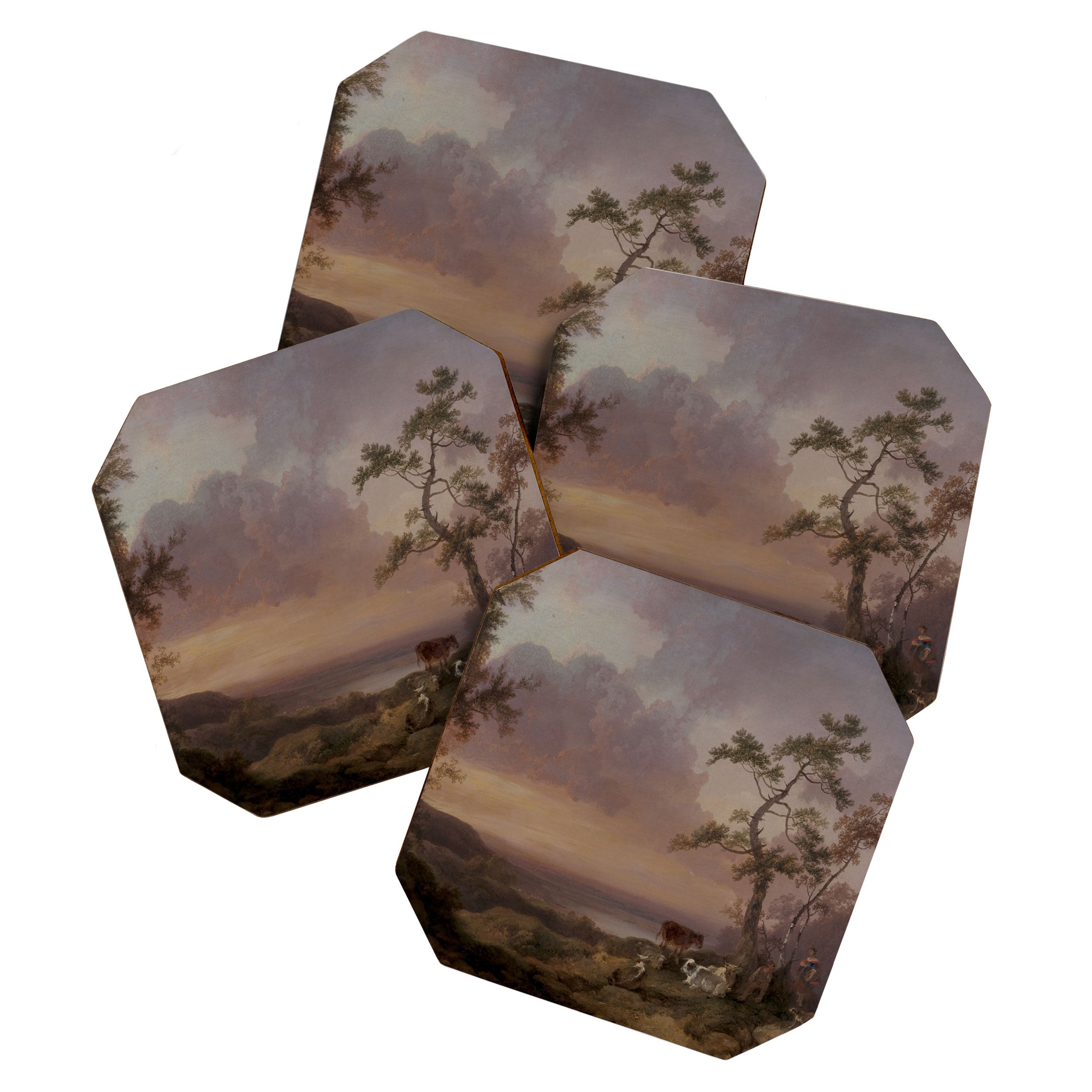 Landscape with Cattle and Peasant Oil painting Coaster Gallery Image 1