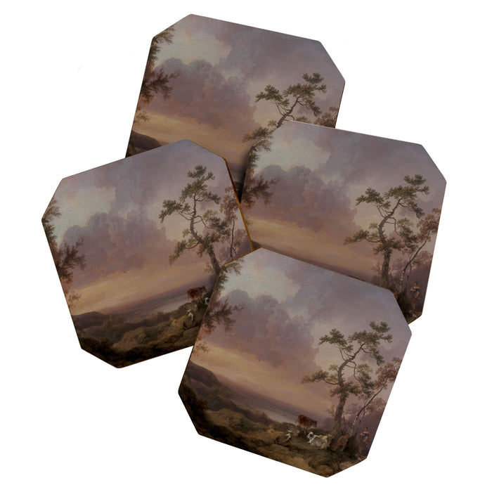 Landscape with Cattle and Peasant Oil painting Coaster Gallery Image 1