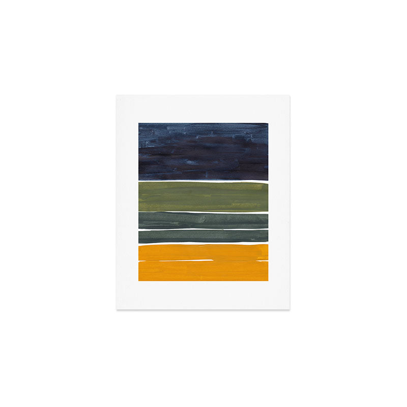 Late November Rothko Inspired Colorful Stripes Navy Blue Olive Green Yellow Art Print Gallery Image 1