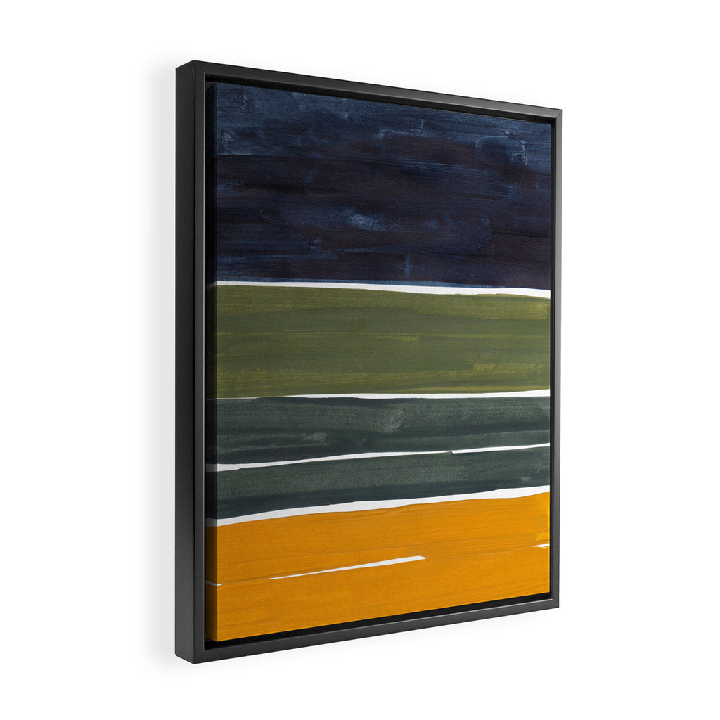 Late November Rothko Inspired Colorful Stripes Navy Blue Olive Green Yellow Framed Canvas Print Gallery Image 2