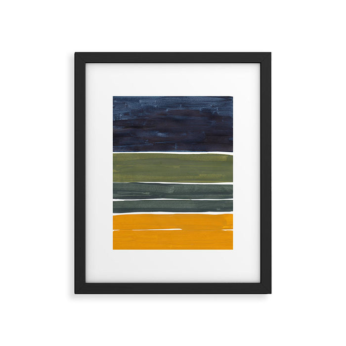 Late November Rothko Inspired Colorful Stripes Navy Blue Olive Green Yellow Framed Art Print Gallery Image 1