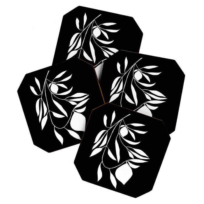 Lemon Tree In Black  Coaster Gallery Image 1