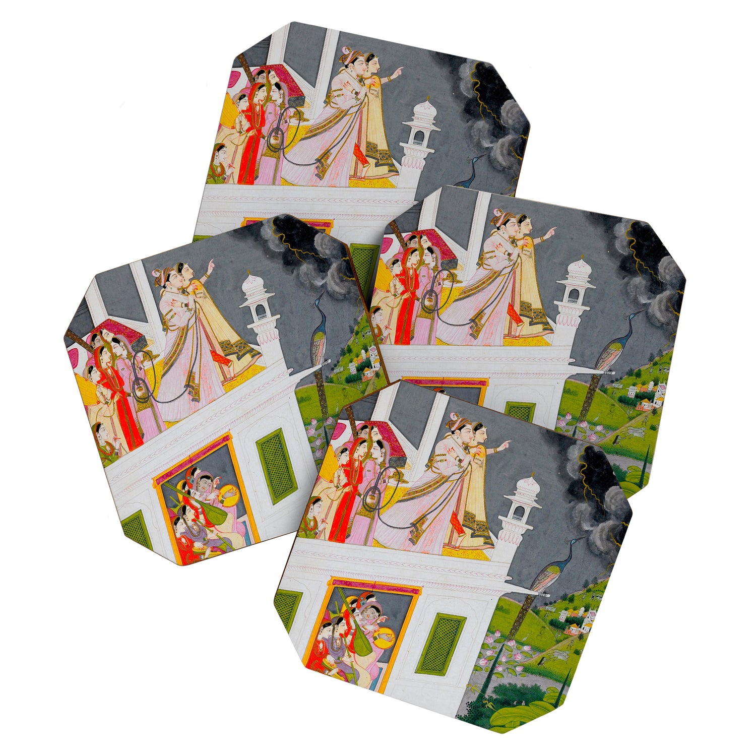 Lovers Watching an Approaching Thunderstorm, Indian Miniature Painting  Coaster Gallery Image 1