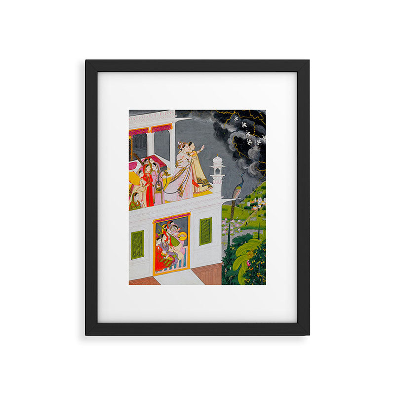 Lovers Watching an Approaching Thunderstorm, Indian Miniature Painting  Framed Art Print Gallery Image 5