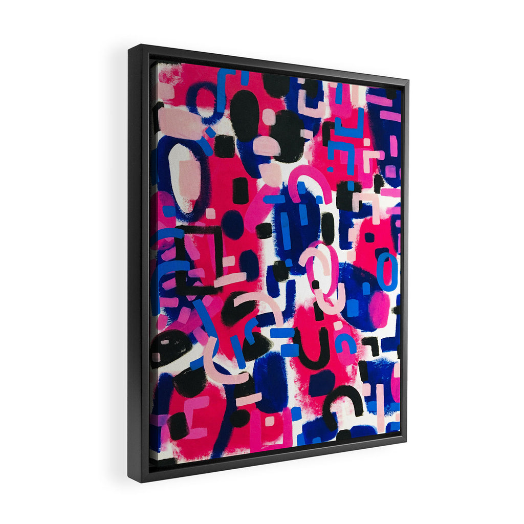 Magenta Blue Abstract Acrylic Painting Kusama Primitive Shapes Framed Canvas Print Gallery Image 2