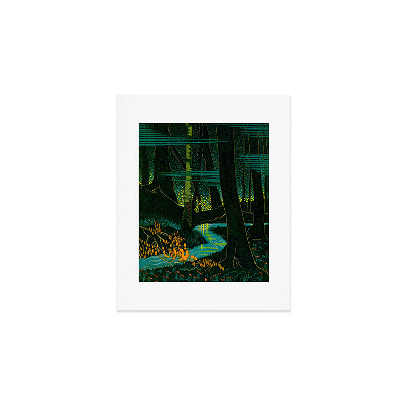 Magical Dark Fantasy Forest Woodblock Art Print Gallery Image 1