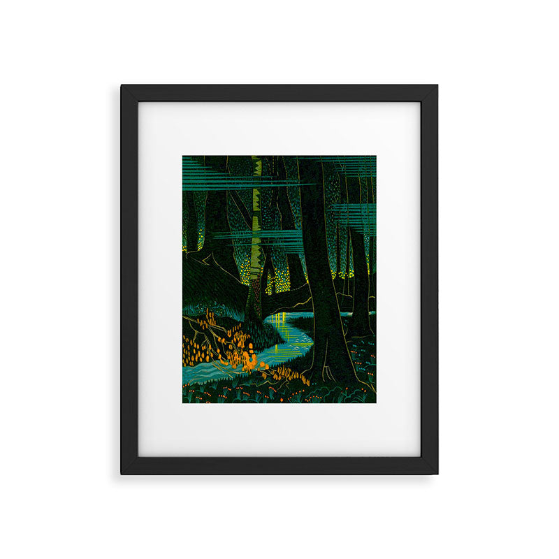 Magical Dark Fantasy Forest Woodblock Framed Art Print Gallery Image 5