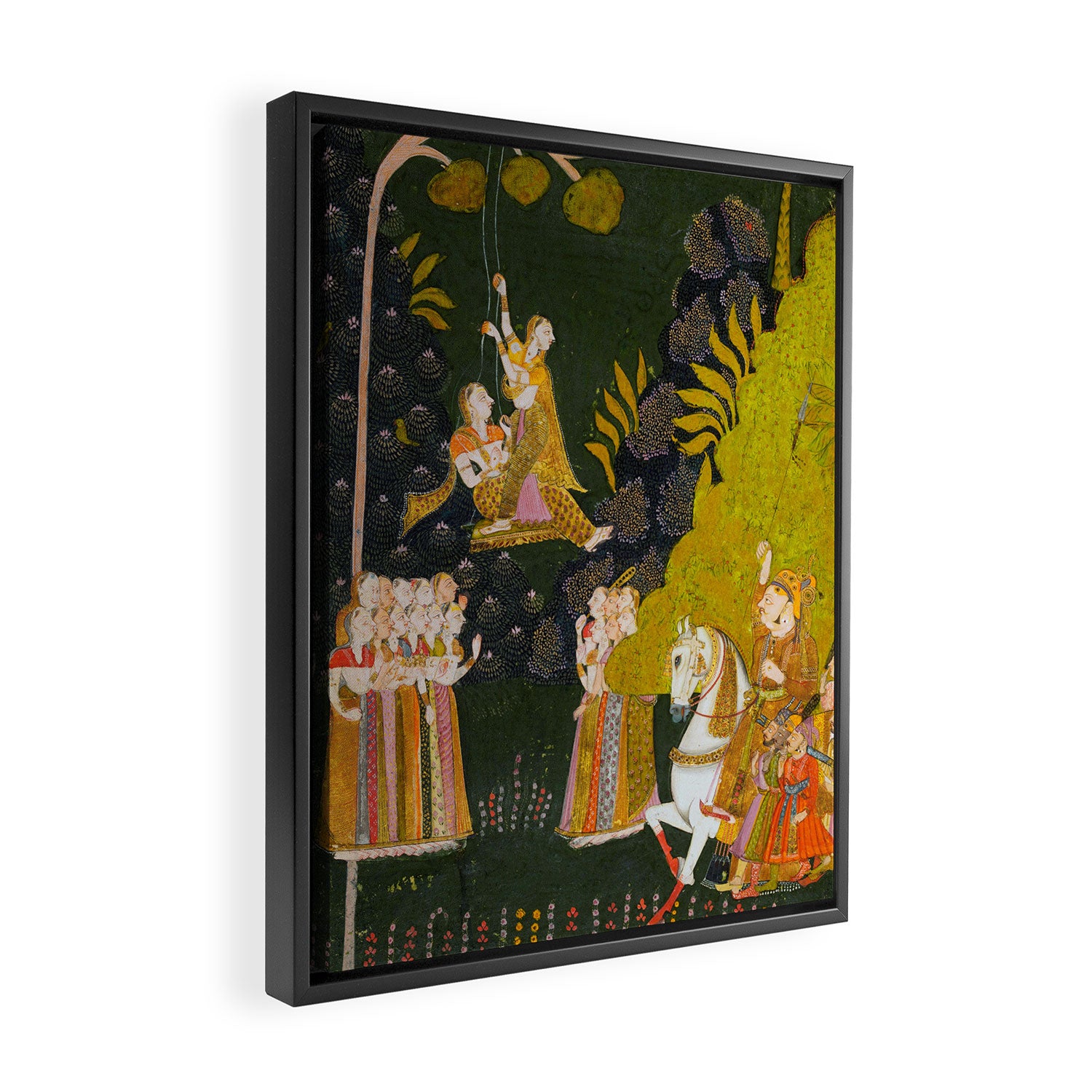 Maharaja Abhai Singh of Marwar (reigned 1724-49), Equestrian, Watching Girls Swinging at the Teej Festival Indian Miniature Painting  Framed Canvas Print Gallery Image 2