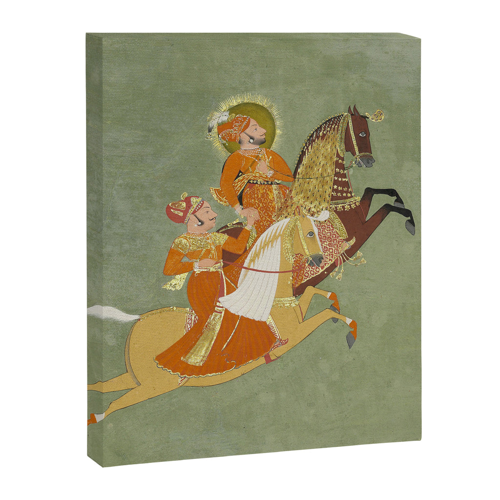 MAHARANA ARI SINGH OF MEWAR RIDING WITH A COMPANION BY THE ARTIST JUGARSI, MEWAR, RAJASTHAN 1765-66  Canvas Print Gallery Image 8