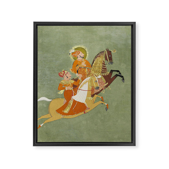 MAHARANA ARI SINGH OF MEWAR RIDING WITH A COMPANION BY THE ARTIST JUGARSI, MEWAR, RAJASTHAN 1765-66  Framed Canvas Print Gallery Image 1