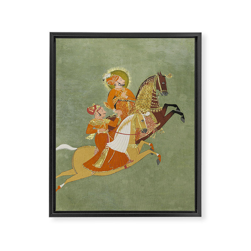 MAHARANA ARI SINGH OF MEWAR RIDING WITH A COMPANION BY THE ARTIST JUGARSI, MEWAR, RAJASTHAN 1765-66  Framed Canvas Print Gallery Image 8
