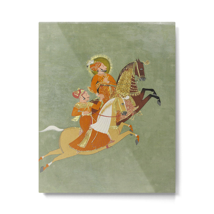 MAHARANA ARI SINGH OF MEWAR RIDING WITH A COMPANION BY THE ARTIST JUGARSI, MEWAR, RAJASTHAN 1765-66  Metal Print Gallery Image 1