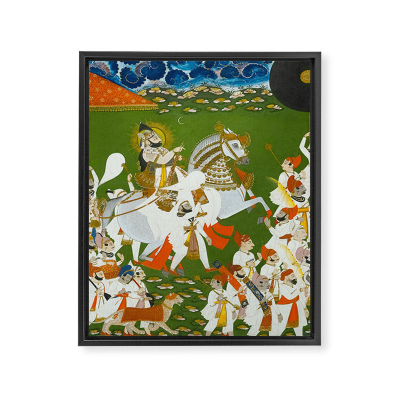 Maharana Bhim Singh in Procession Indian Miniature Painting  Framed Canvas Print Gallery Image 6