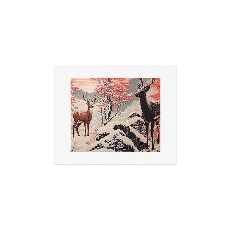 Majestic Winter Mountain Deer  Art Print Gallery Image 1