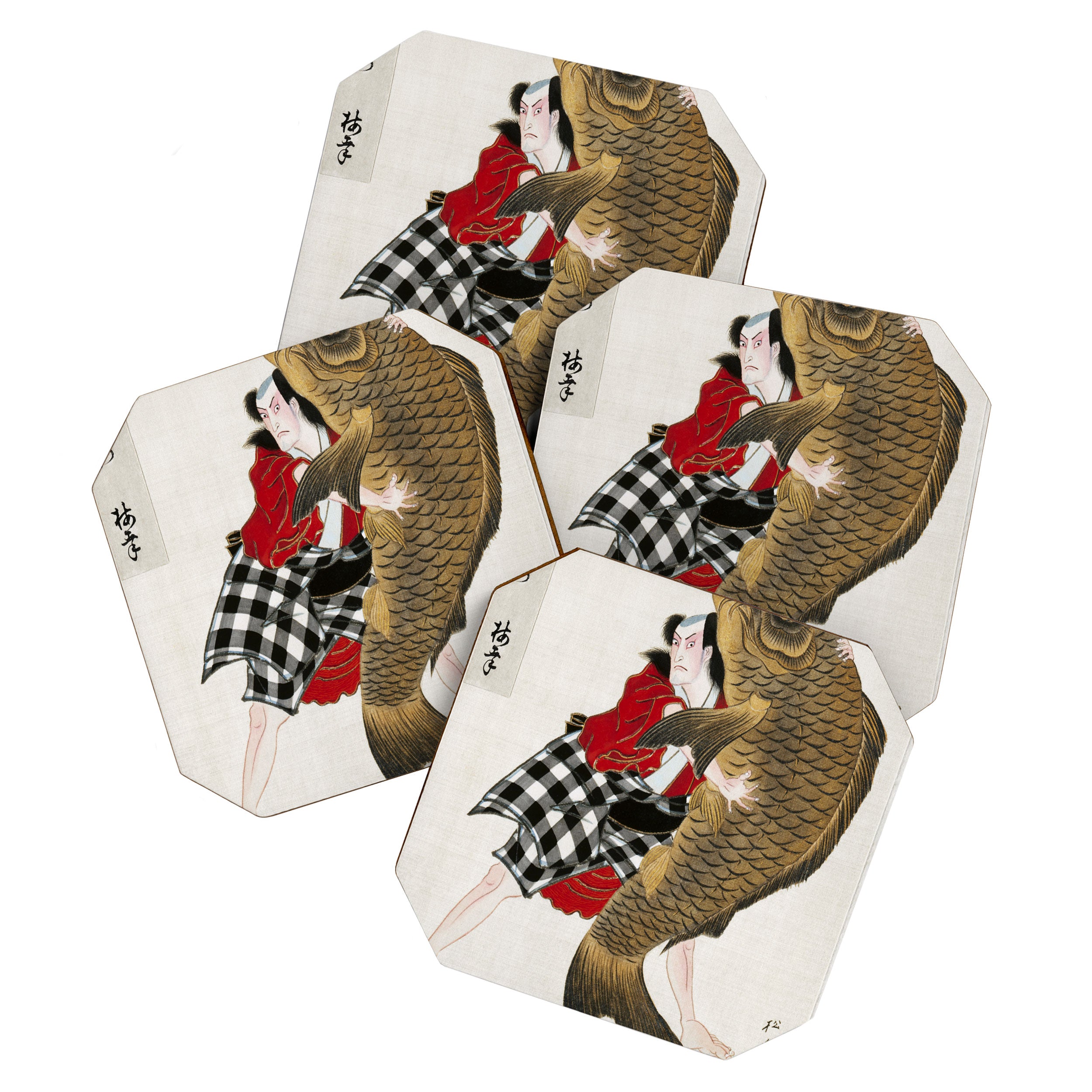 Man And Fish Japanese Woodblock Print Coaster Gallery Image 1