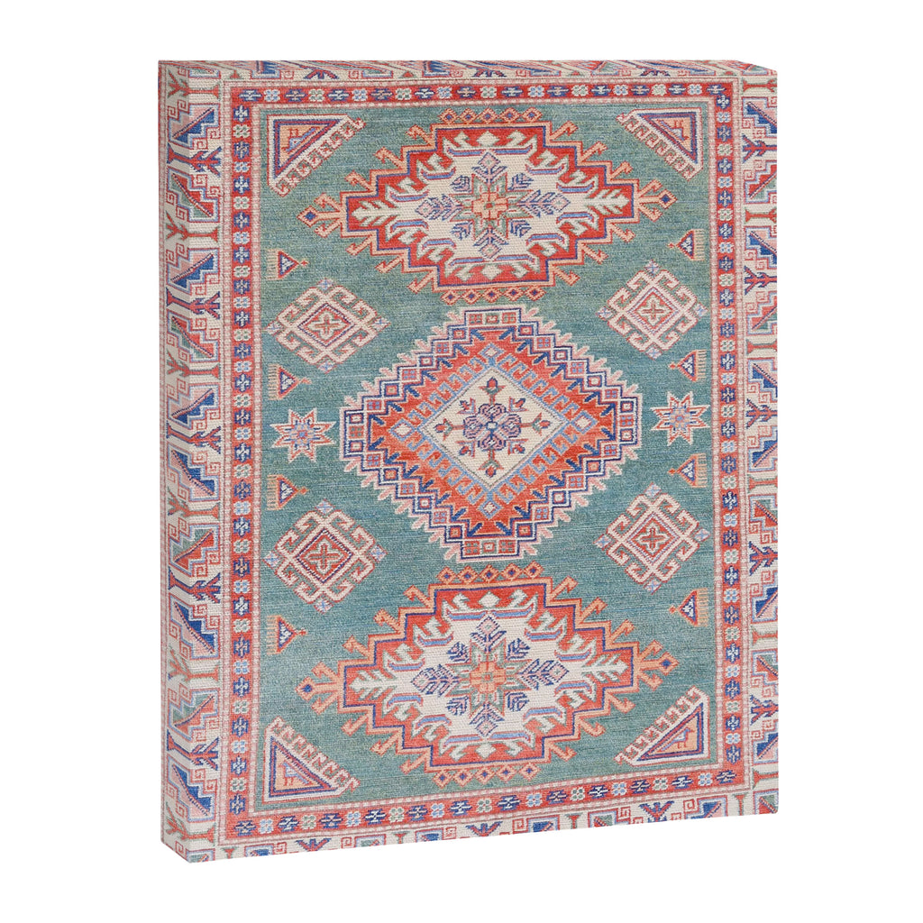 Marine Green Spiral Star Kazak Handmade Persian Rug Canvas Print Gallery Image 6